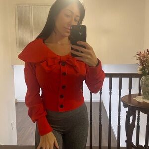 Vibrant Red Top with Bow